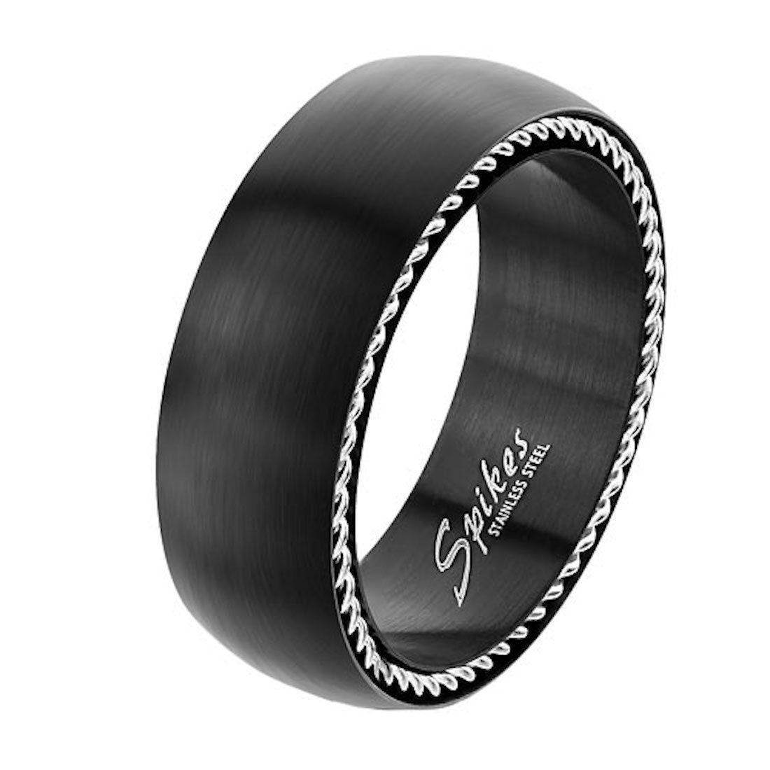 Taffstyle Fingerring Herren Band Ring Matt seitlich Stahlseilen, Band Ring Edelstahl Bandring Herrenring Partnerring Biker Rocker