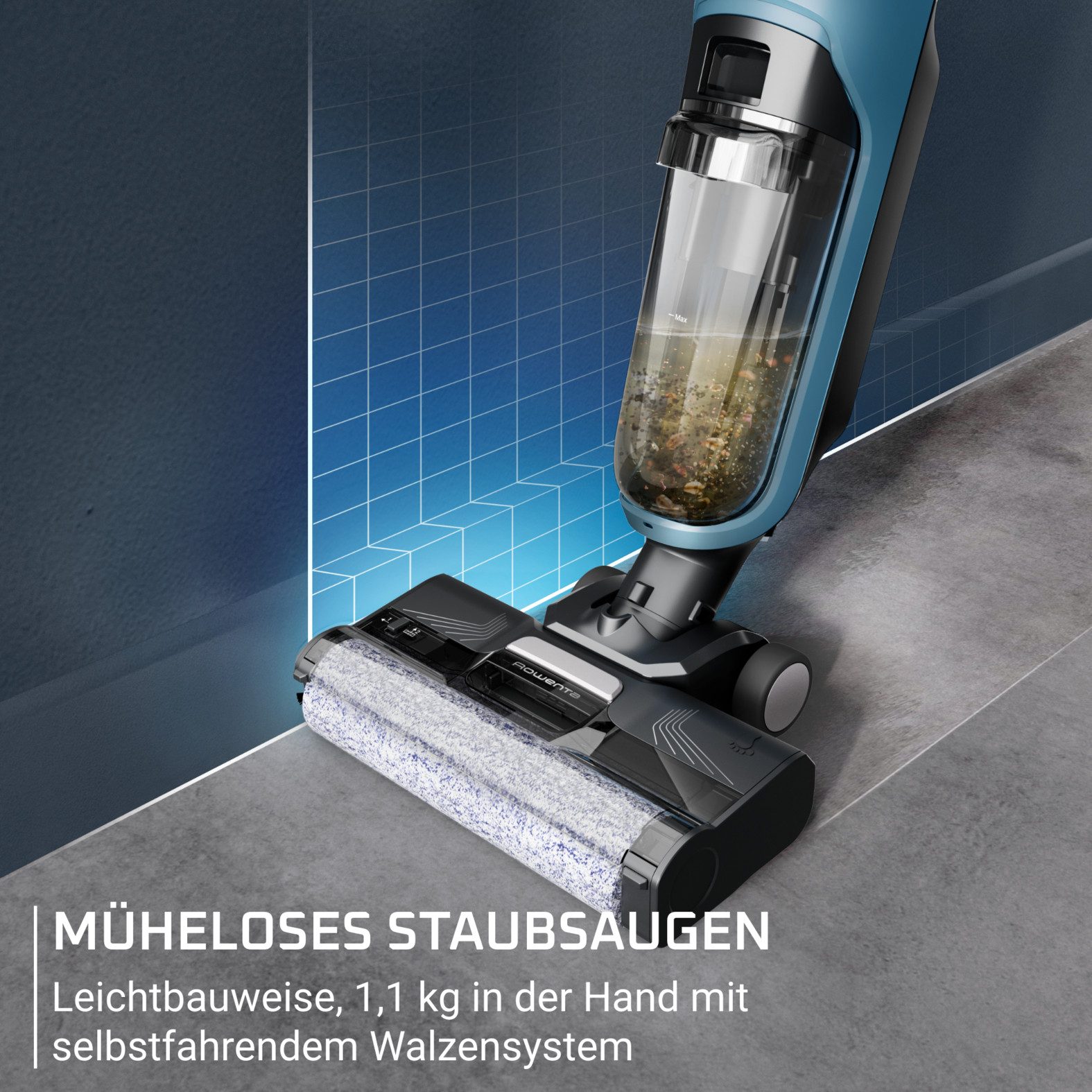 Rowenta Nass-Trocken-Sauger Rowenta X-Clean 2, Saugen und Wischen, LED-Display, ECO- und MAX-Modi, 120 W, beutellos, selbstreinigend, selbstfahrende Walze, geeignet für Hartböden, GZ2271