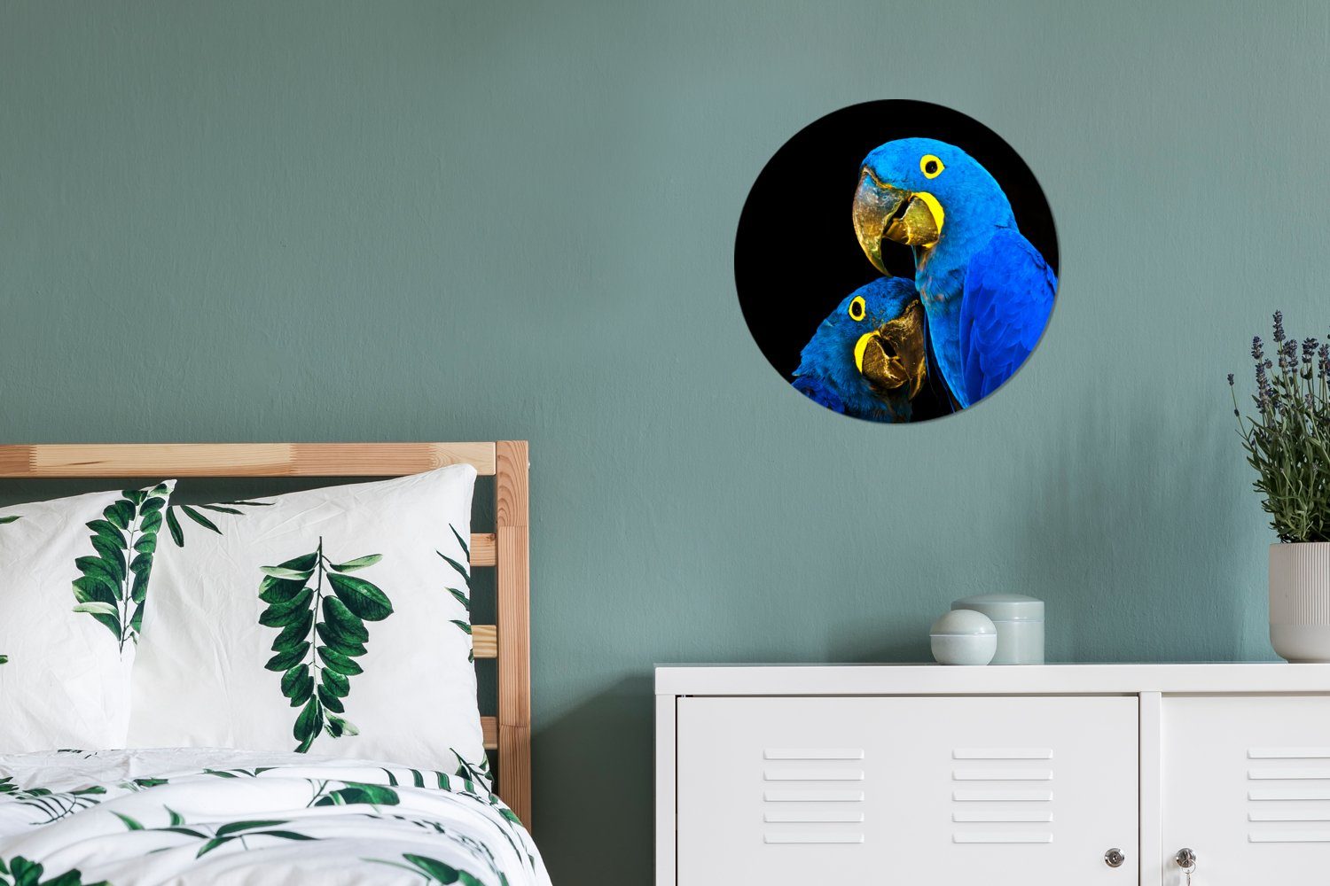 - - St), - Wandsticker Kinderzimmer, Blau Wohnzimmer Papagei Rund, für Federn Tapetenaufkleber, (1 Vogel MuchoWow Tapetenkreis