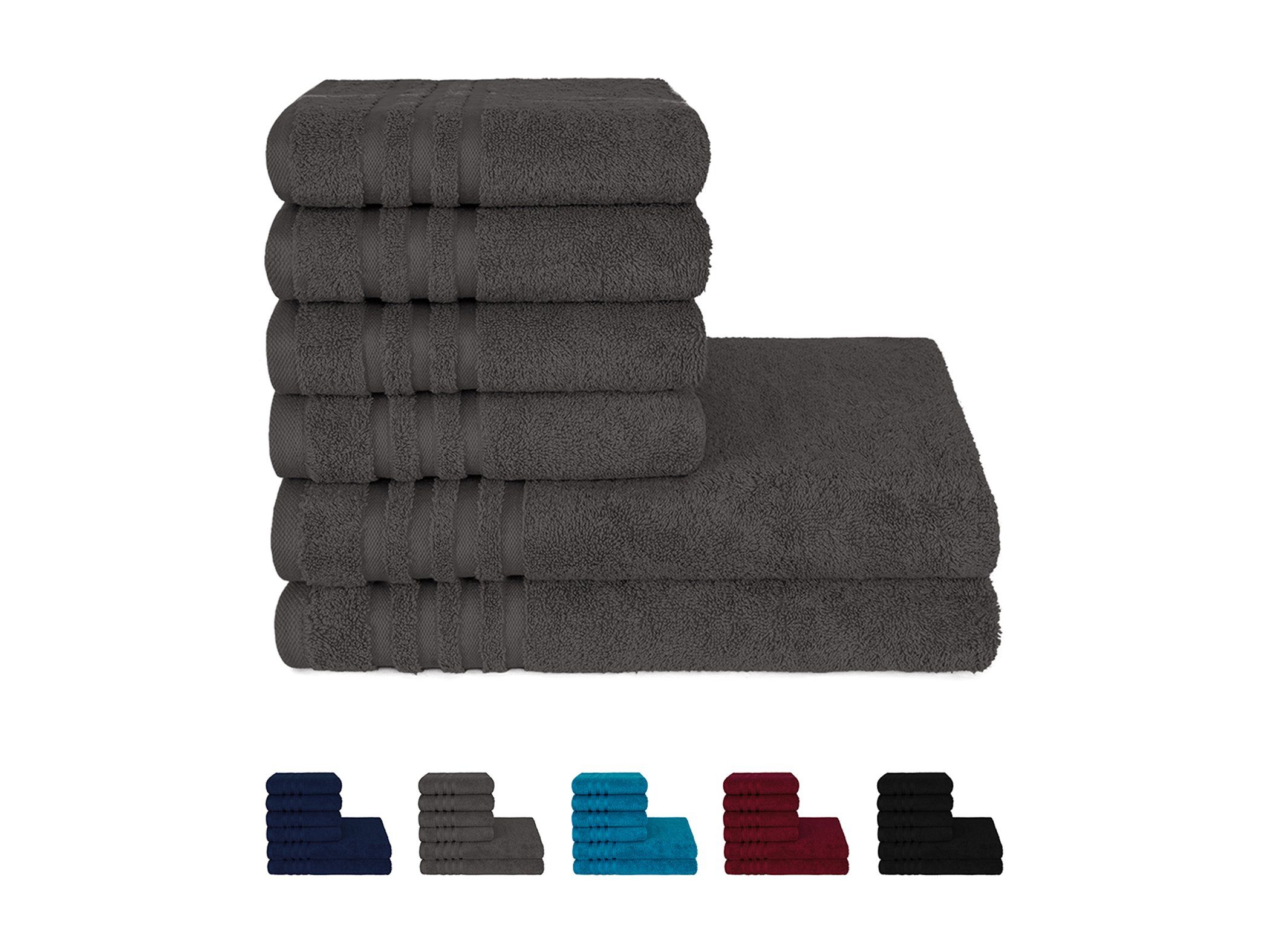 Rapp Badaustattung Handtuch Set Rapp Handtuch-Set Verona 2x Duschtuch 4x Handtuch - anthrazit, Walkfrottee (Set, 6-St), Handtücher mit Bordüre Badetuch Duschtuch in Uni-Farben 100% Baumwolle