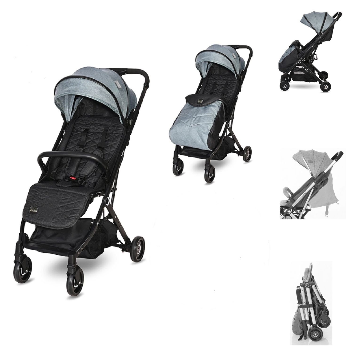 mit Lorelli klappbar Kinder-Buggy Myla, Kinderwagen Aluminiumrahmen Korb Fußsack Zusatzgriff hellblau