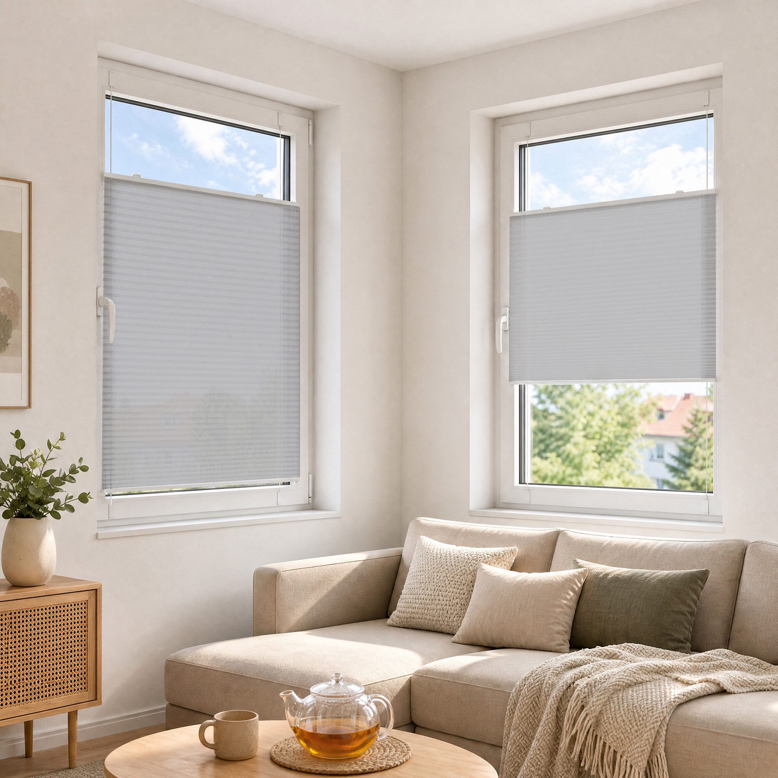 OUBO Plissee Faltrollo Ohne Bohren, Lichtschutz, Klemmträger,Easyfix, Lichtschutz, verspannt, Klemmfix, Jalousie für Fenster & Tür – Bild 5 von 5