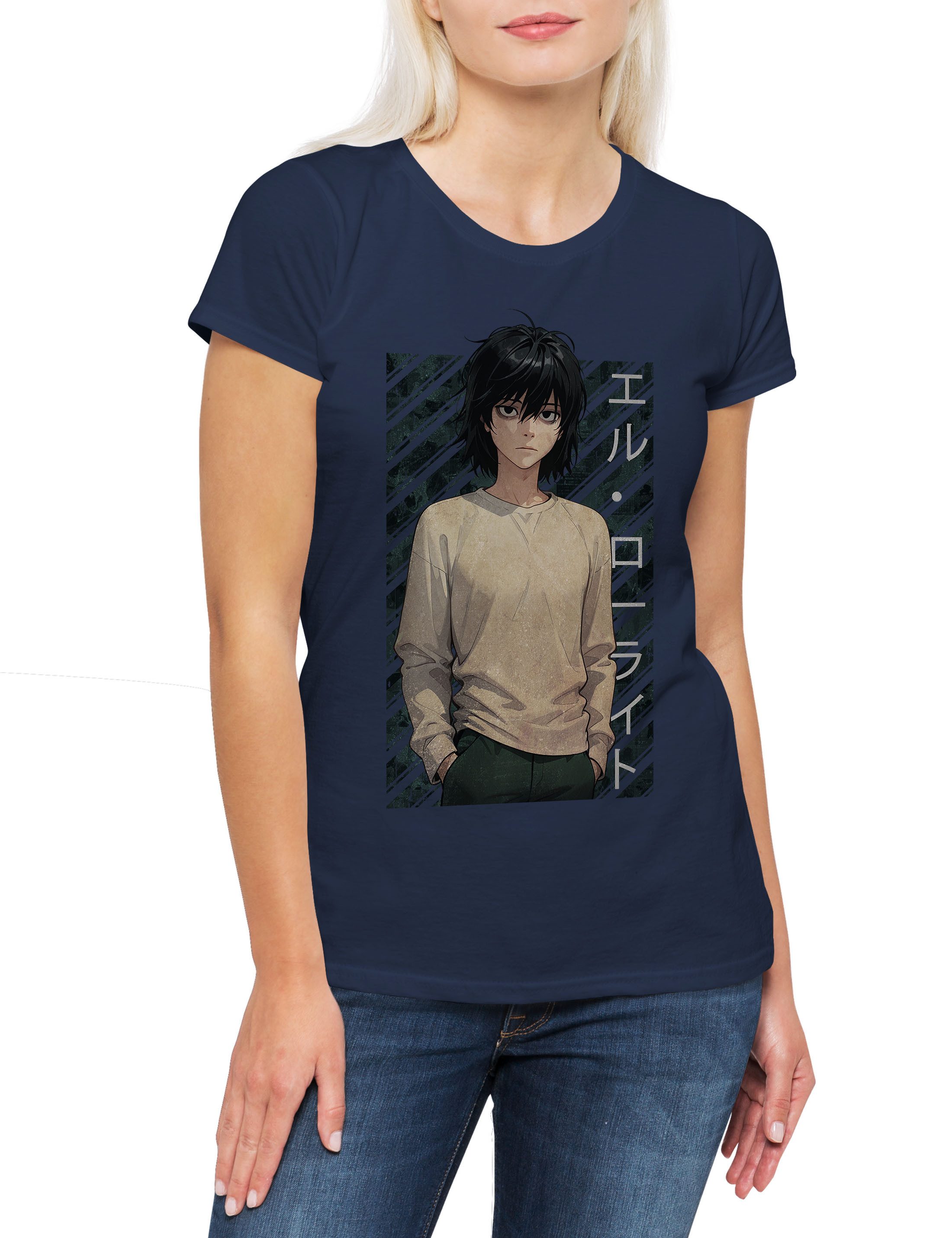 Print-Shirt Death Note L Lawliet Damen T-Shirt Light Note Kira Yagami L Logo Death