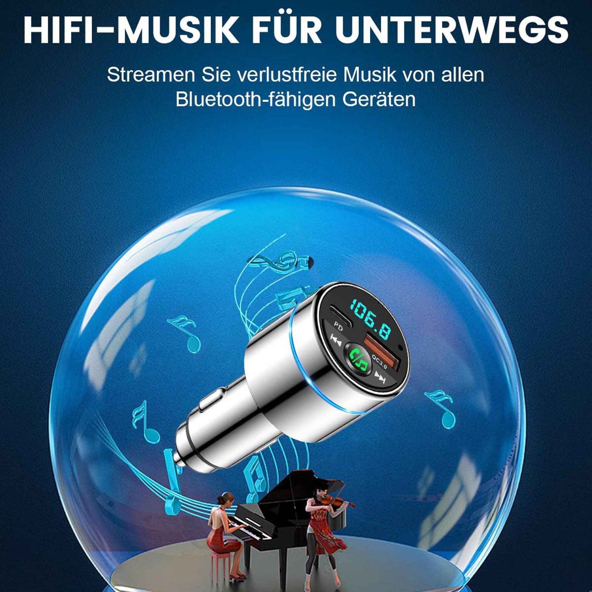 FELIXLEO FM Transmitter Auto Bluetooth 53 PD QC30 Schnellladegerät Dual USB Bluetooth Hi-Fi-Adapter