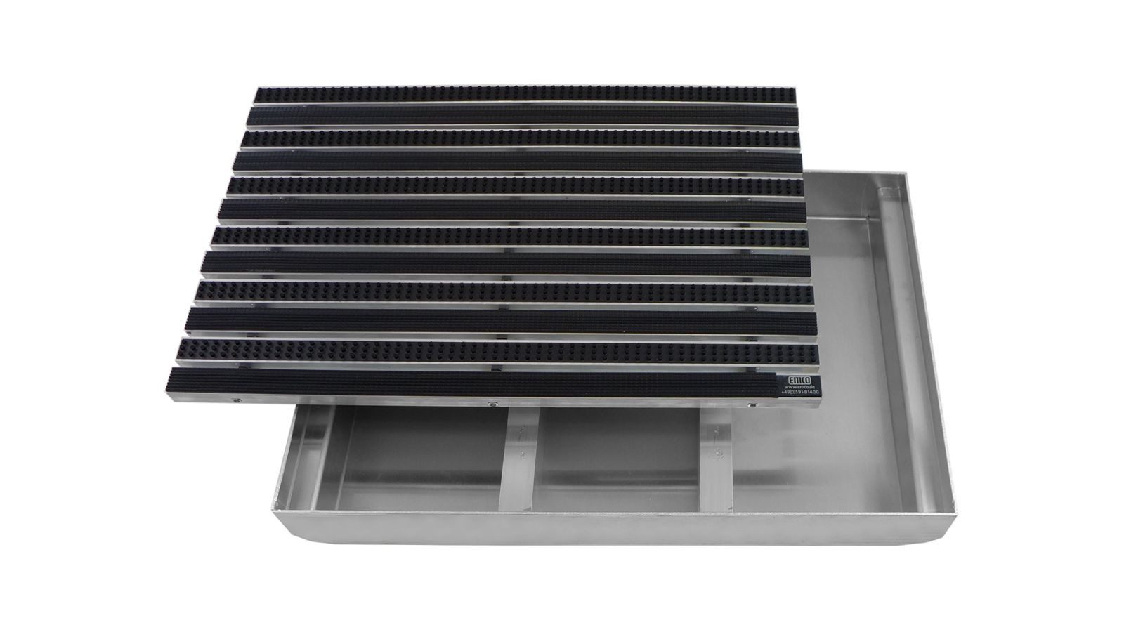 Emco Fußmatte Eingangsmatte DIPLOMAT + Bodenwanne Aluminium, Gummi + Bürsten Schwarz, rechteckig, Höhe: 75 mm, Größe: 1000x500 mm, für Innen- und Außenbereich