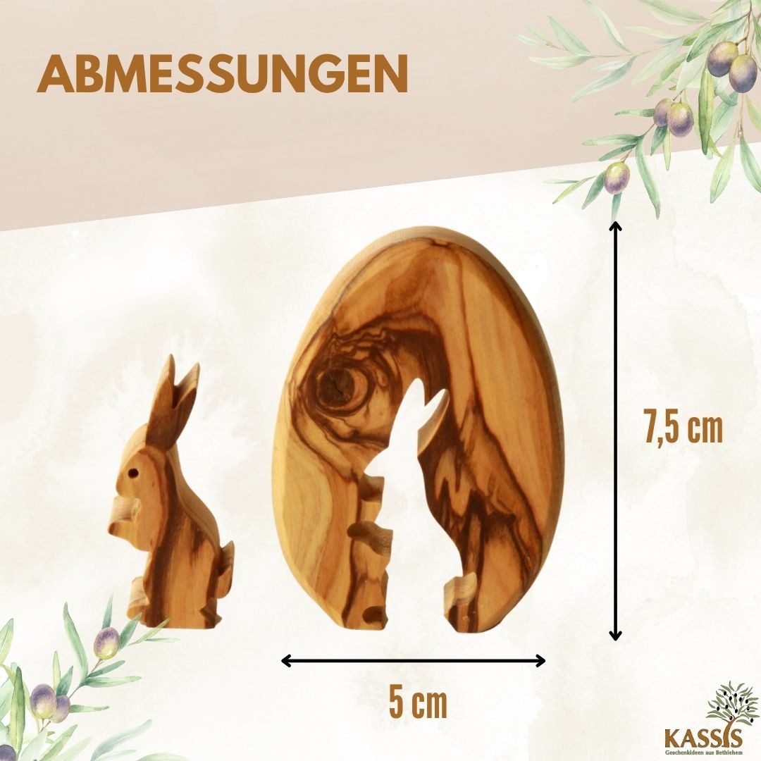 Kassis Geschenkartikel Osterfigur Olivenholz Osterhase im Ei Osterdeko aus Holz Ostern Hase 7,5 cm, Hergestellt in Bethlehem, ideales Geschenk und Dekoration zu Ostern
