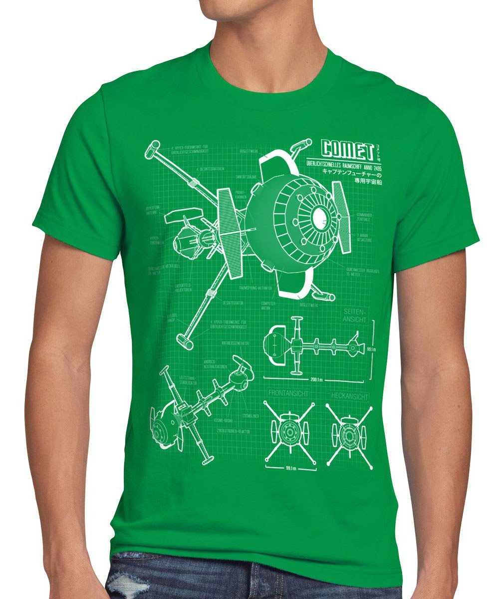 style3 Print-Shirt Herren T-Shirt Future Comet Captain Science Fiction Anime Comic Serie TV blu-ray grün