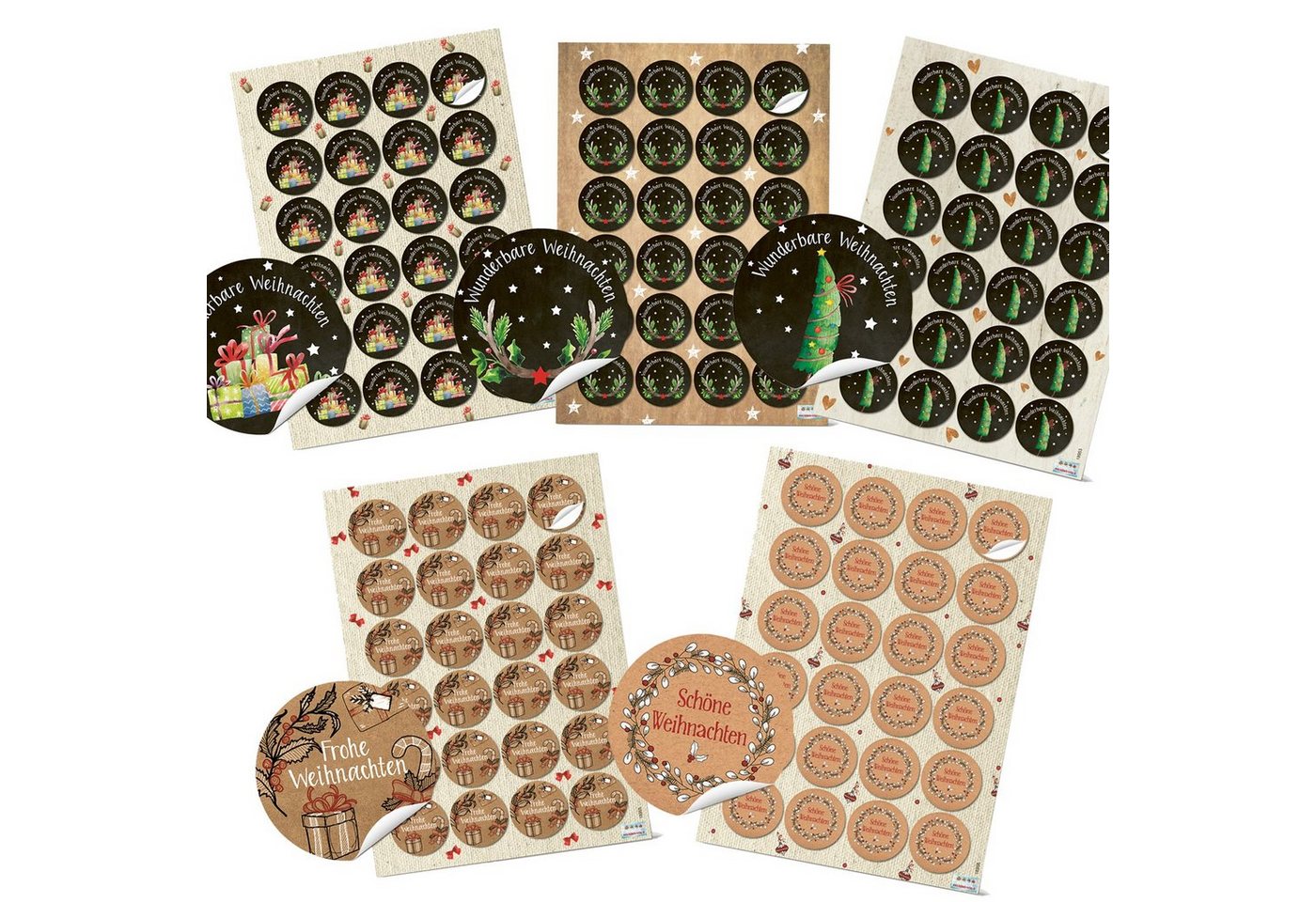 Thumbnail - Sticker Weihnachtssticker Set - 5 x 24 Weihnachtsaufkleber, 4 cm, (120-tlg)