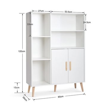 Mondeer Kommode Sideboard, Lagerschrank mit 2 Türen und 5 Fächern,Holz