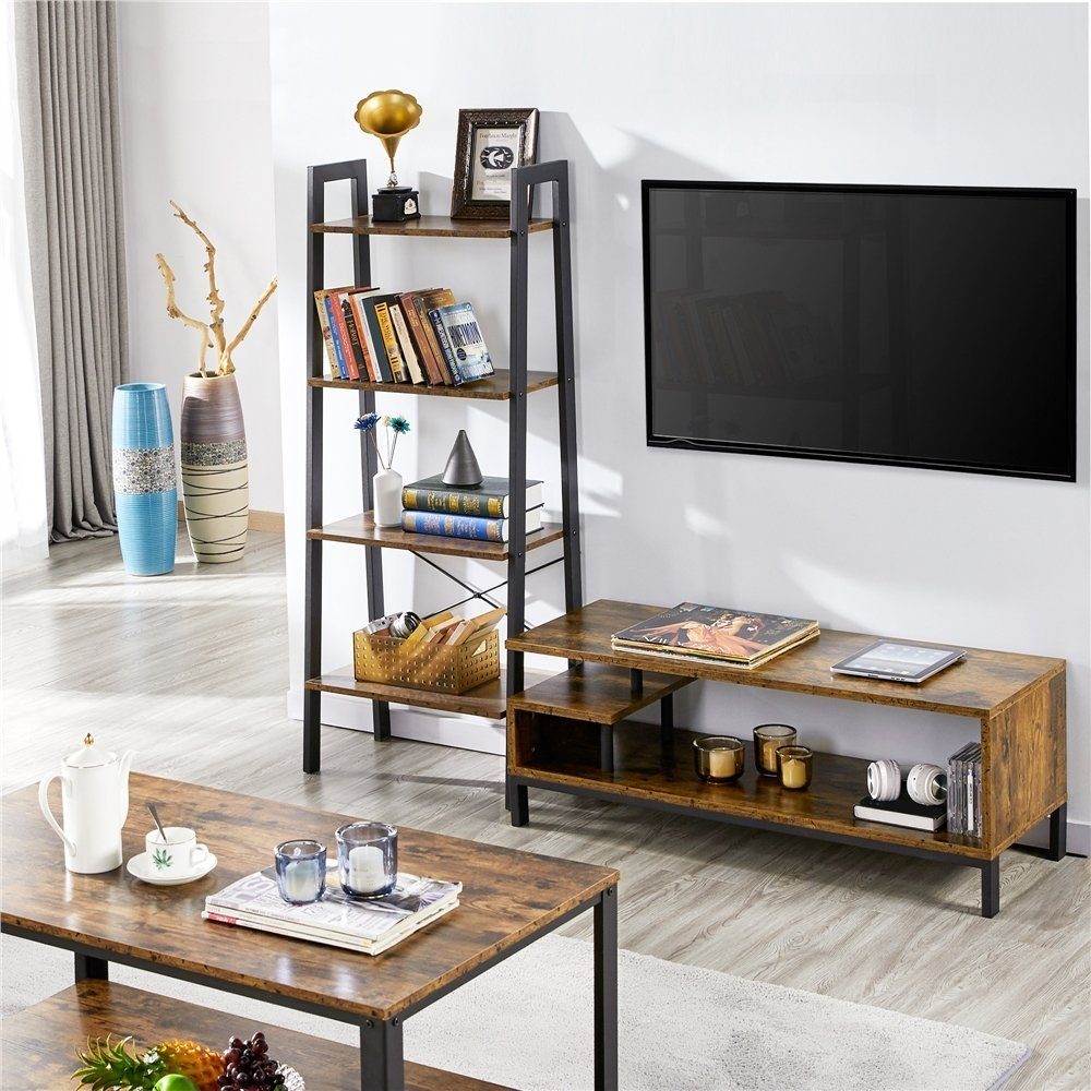 Fernsehschrank Industriestil Rustikal Stahlgestell, TV-Schrank 106×39,5×40cm, Braun Yaheetech