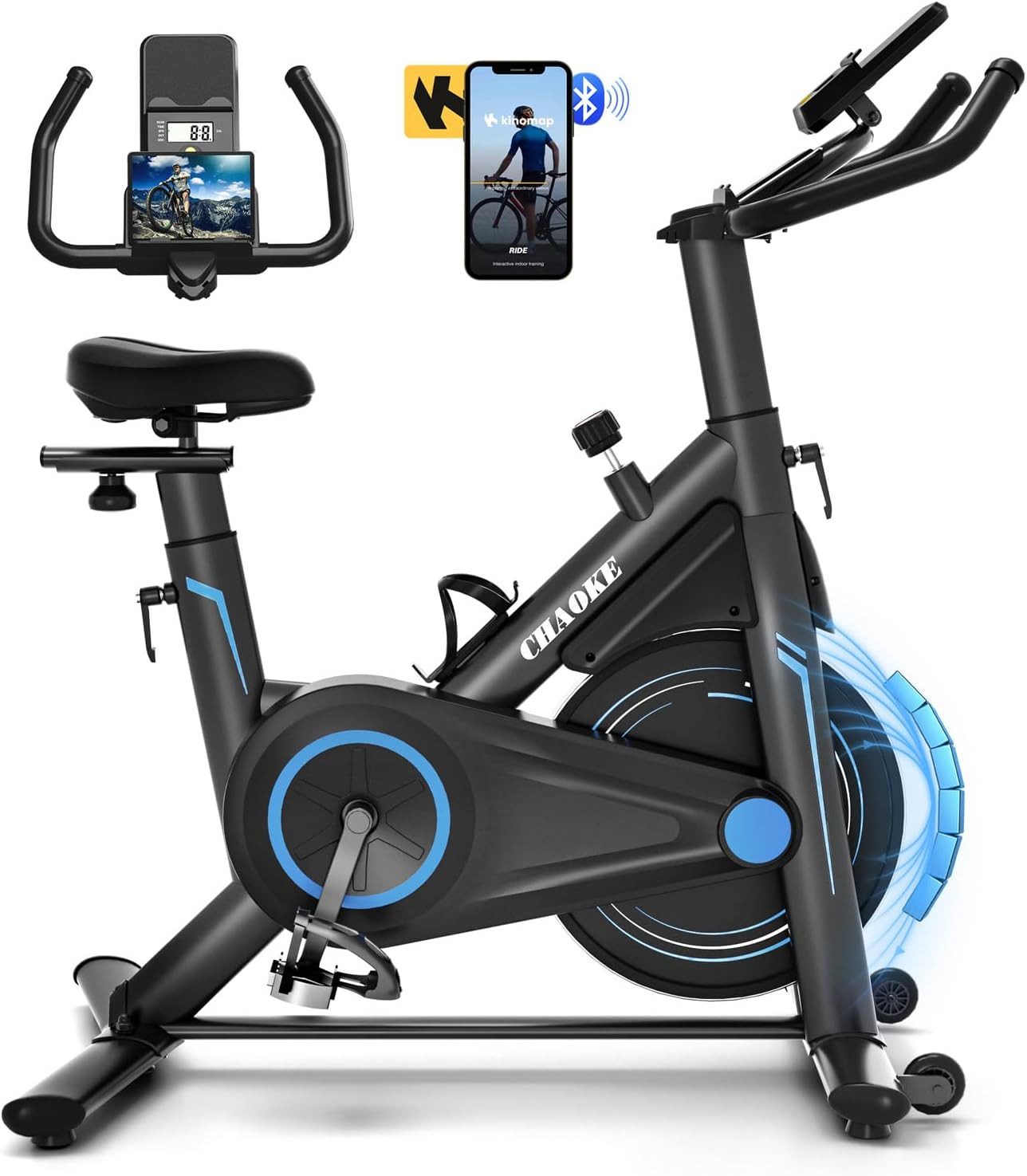 CHAOKE Heimtrainer Fahrrad mit App, Profi Ultra-Leiser Heimtrainer, 160KG Belastbar (Magnetwiderstand, verstellbare Armlehnen), einstellbare Widerstandsstufe, Professioneller Reitsitz, LCD Monitor