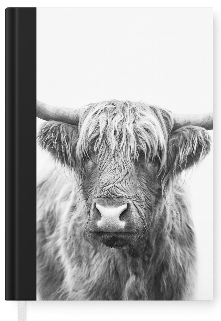 MuchoWow Notizbuch Schottischer Highlander - Haushaltsbuch Merkzettel, Tiere A5, - Seiten, Hörner Schwarz 98 Journal, weiß, Tagebuch, Notizheft, - und