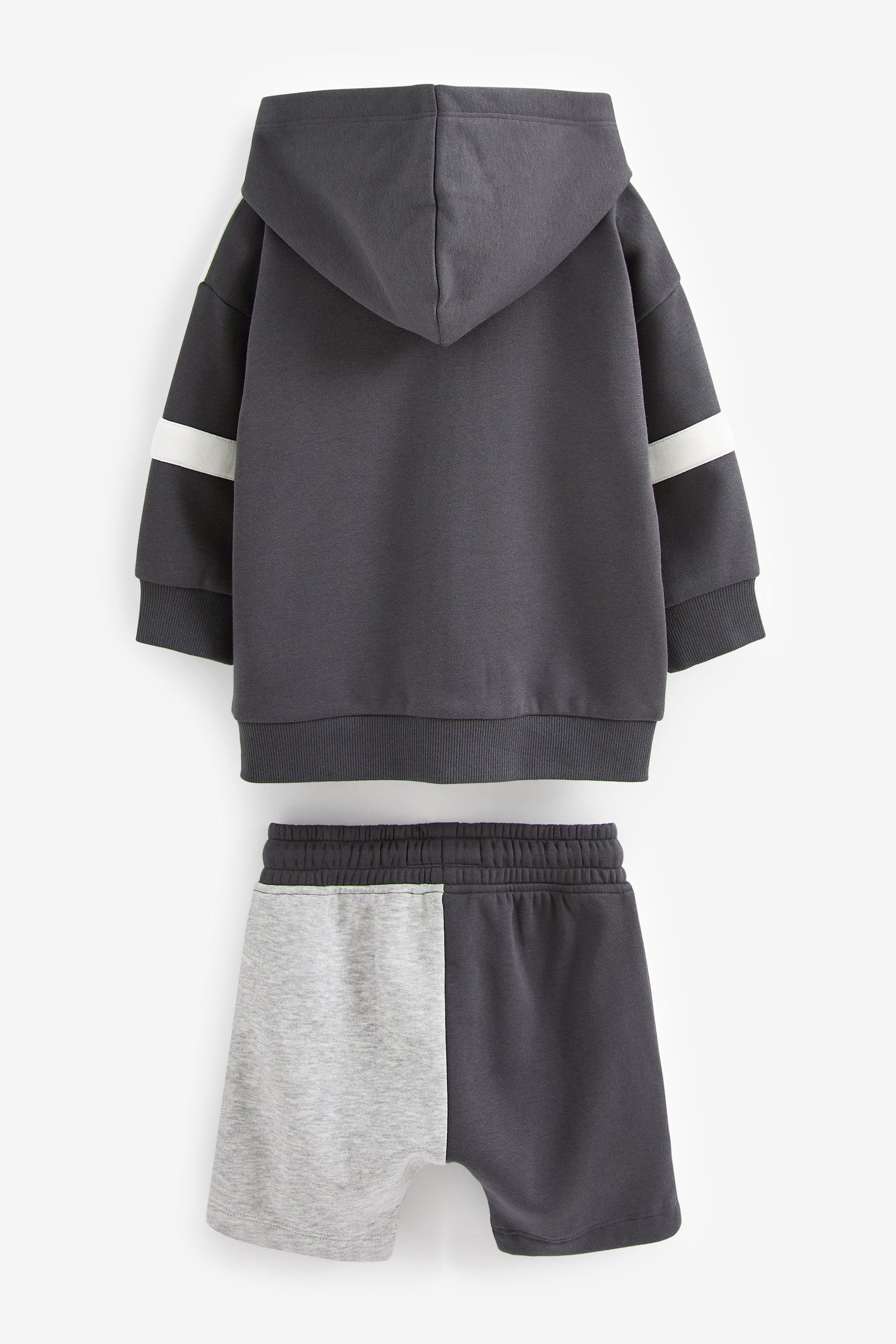 und im Black/White/Grey Next Sweatanzug Set Blockfarben-Kapuzenjacke (2-tlg) Shorts