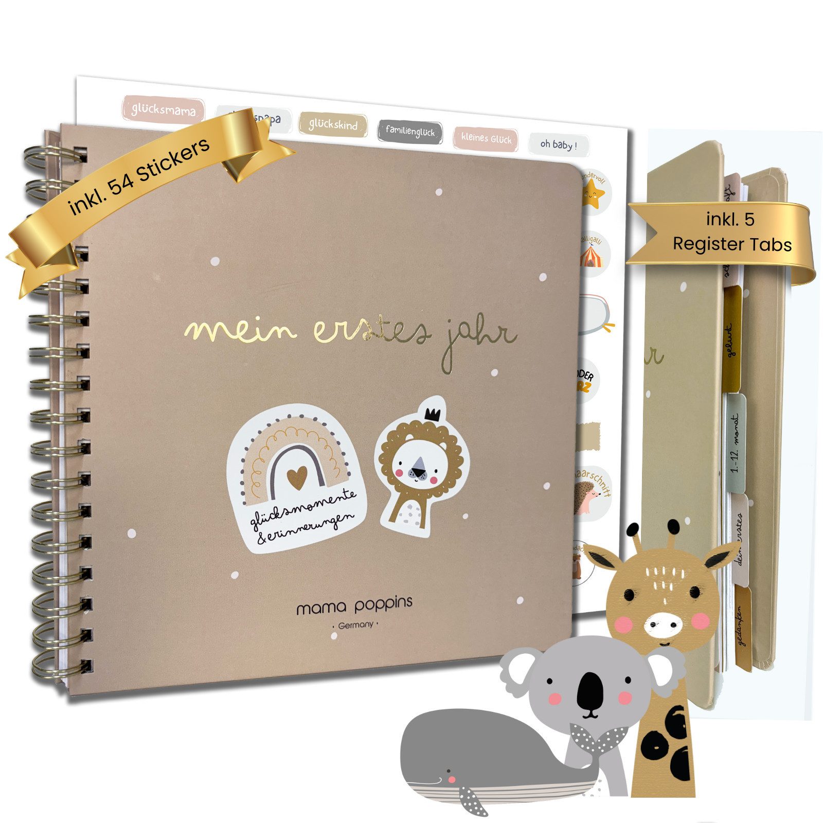 Mama Poppins Germany Tagebuch Babyalbum Mein 1. Jahr zum Ausfüllen, Babytagebuch