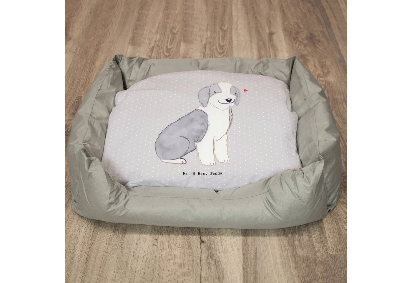 Thumbnail - Mr. & Mrs. Panda Tierbett Bearded Collie Lebensretter - Grau Pastell - Geschenk, Hundekörbchen, Kuschelig warm