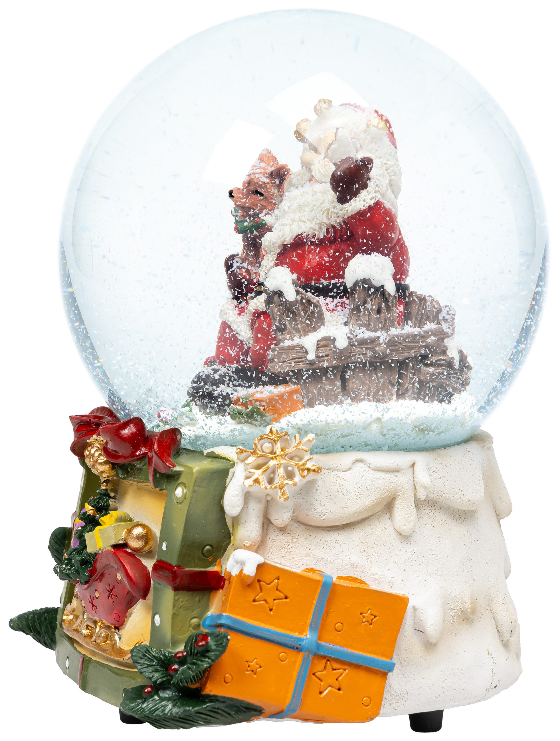 SIKORA Schneekugel SK21 Große Glas Schneekugel und Spieldose Weihnachtsmann D:100mm, mit Katze und Vogel