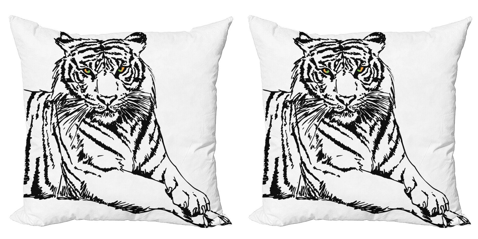 Kissenbezüge Modern Accent Doppelseitiger Digitaldruck, Abakuhaus (2 Stück), Safari Skizze der Tiger Afrikanische