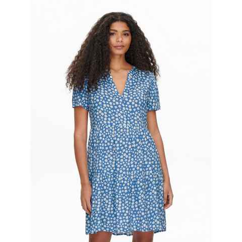 ONLY Shirtkleid Kurzes Blusen V-Ausschnitt Kleid ONLZALLY (knielang) 4928 in Blau