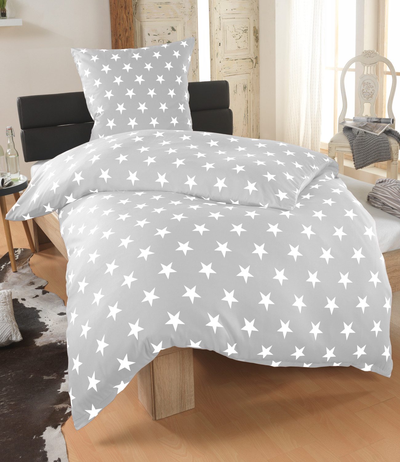 Dreamhome Bettwäsche 135x200 + 80x80 cm atmungsaktiver Bettbezug, Sterne, Für Allergiker geeignet, pflegeleicht, angenehm weicher Stoff