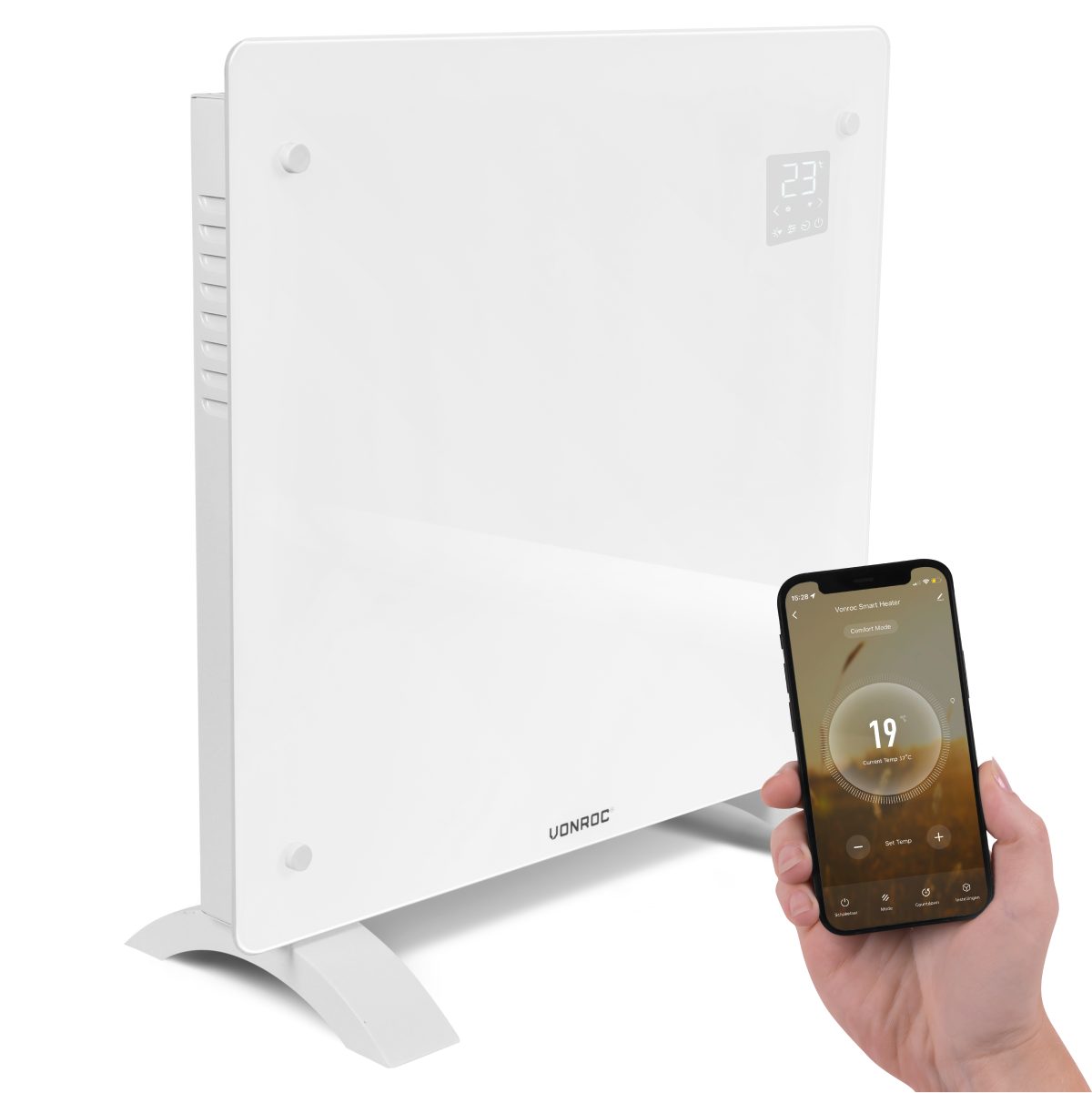 VONROC Heizkörper Elektroheizung in Varianten für 12 bis 30qm Räume, Elegante Konvektorheizung 2 stufig - Manuelle/App Steuerung