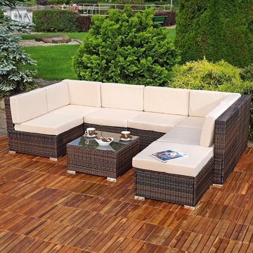 Gartenlounge-Set Sitzgruppe Gartenlounge Sitzgarnitur Set aus Polyrattan in Schwarz, Grau oder Braun XXL Lounge Gartenmöbel, (Set, 8-tlg), Kissen inkl. Reißverschluss, daher abnehm- und waschbar