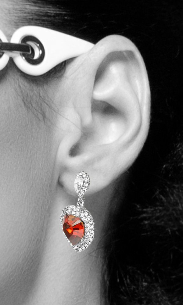 LUISIA® Paar Ohrstecker Herz mit Kristallen von Swarovski® - Rot/Kristall - Ohrschmuck (inkl. Schmuckbox)