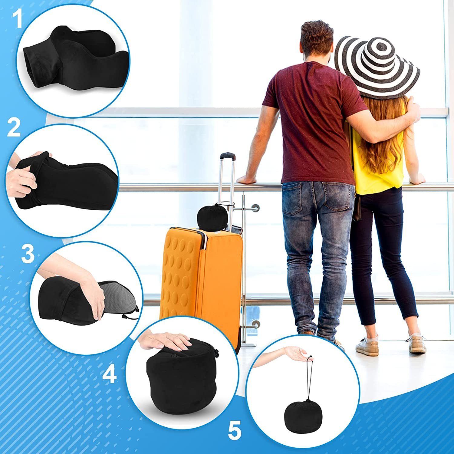 Nackenpolster Reisen,Flugzeug,Büro XDeer mit für Reisekissen ergonomisch Nackenstützkissen,maschinenwaschbares Nackenkissen Schlafmaske,Ohrstöpsel,Tasche,weicher Camping, hochwertiges ideal geformtes Nackenkissen Memory-Schaum, und dunkelblau