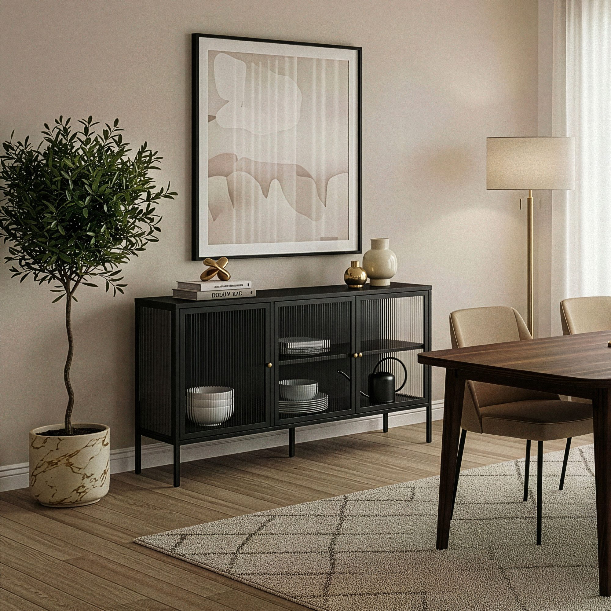 en.casa Standvitrine »Vinterhavn« Stahl 3-türig 80 x 150 x 40 cm Schwarz