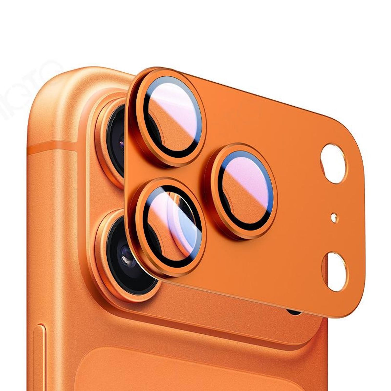 Wigento Handyhülle Für Apple iPhone 17 Pro Max Kamera Full Schutzring Aluminium Orange, Aluminiumlegierung, hohe Lichtdurchlässigkeit, Anti-Fingerprint