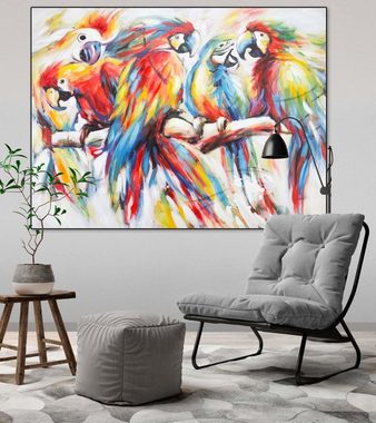 KUNSTLOFT Gemälde Parrots in Love 100x75 cm, Leinwandbild 100% HANDGEMALT Wandbild Wohnzimmer