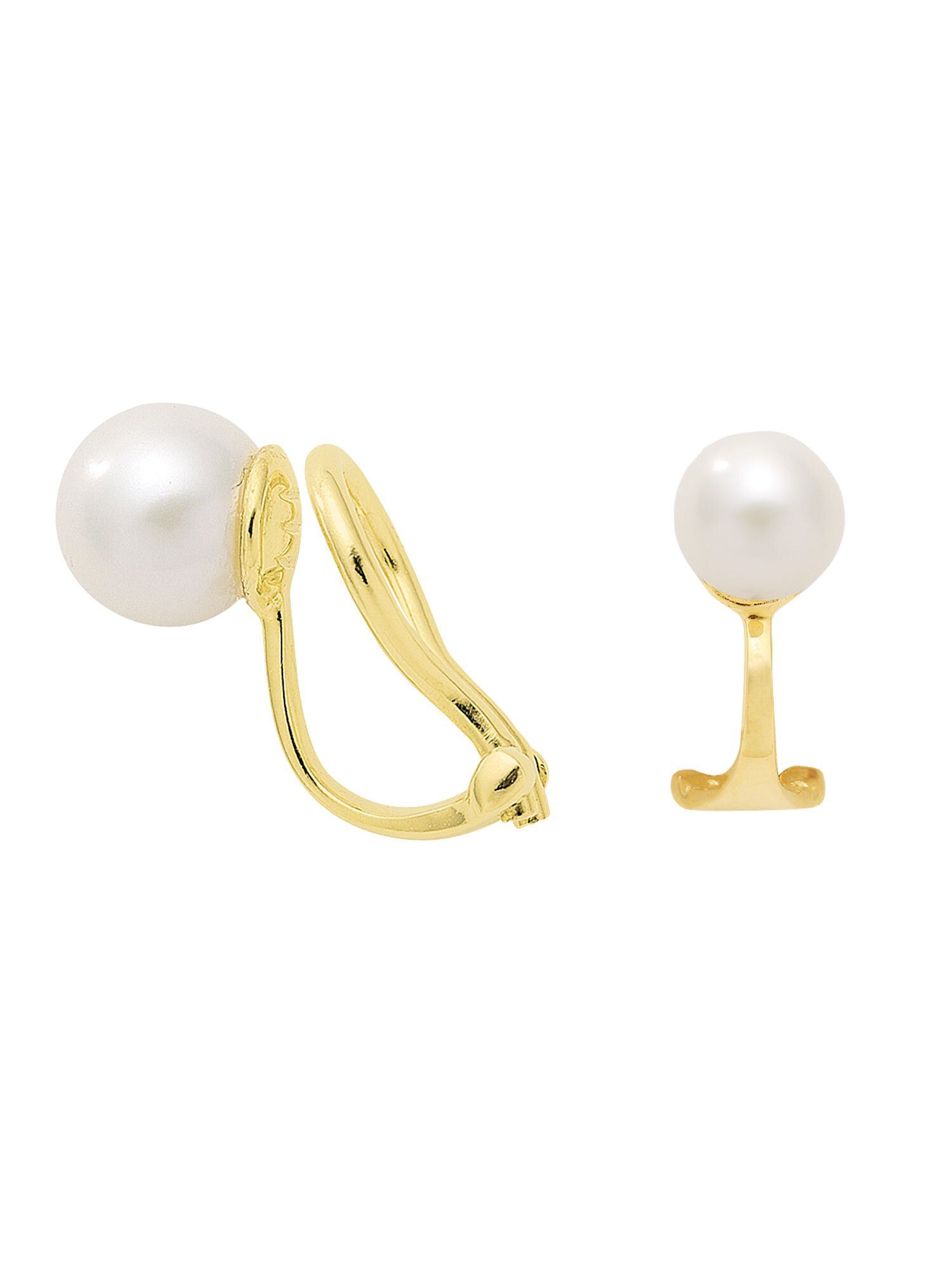 Adelia´s Paar Ohrhänger 585 Gold Ohrringe Ohrclips Ø 7 mm, mit Süßwasser Zuchtperle Goldschmuck für Damen