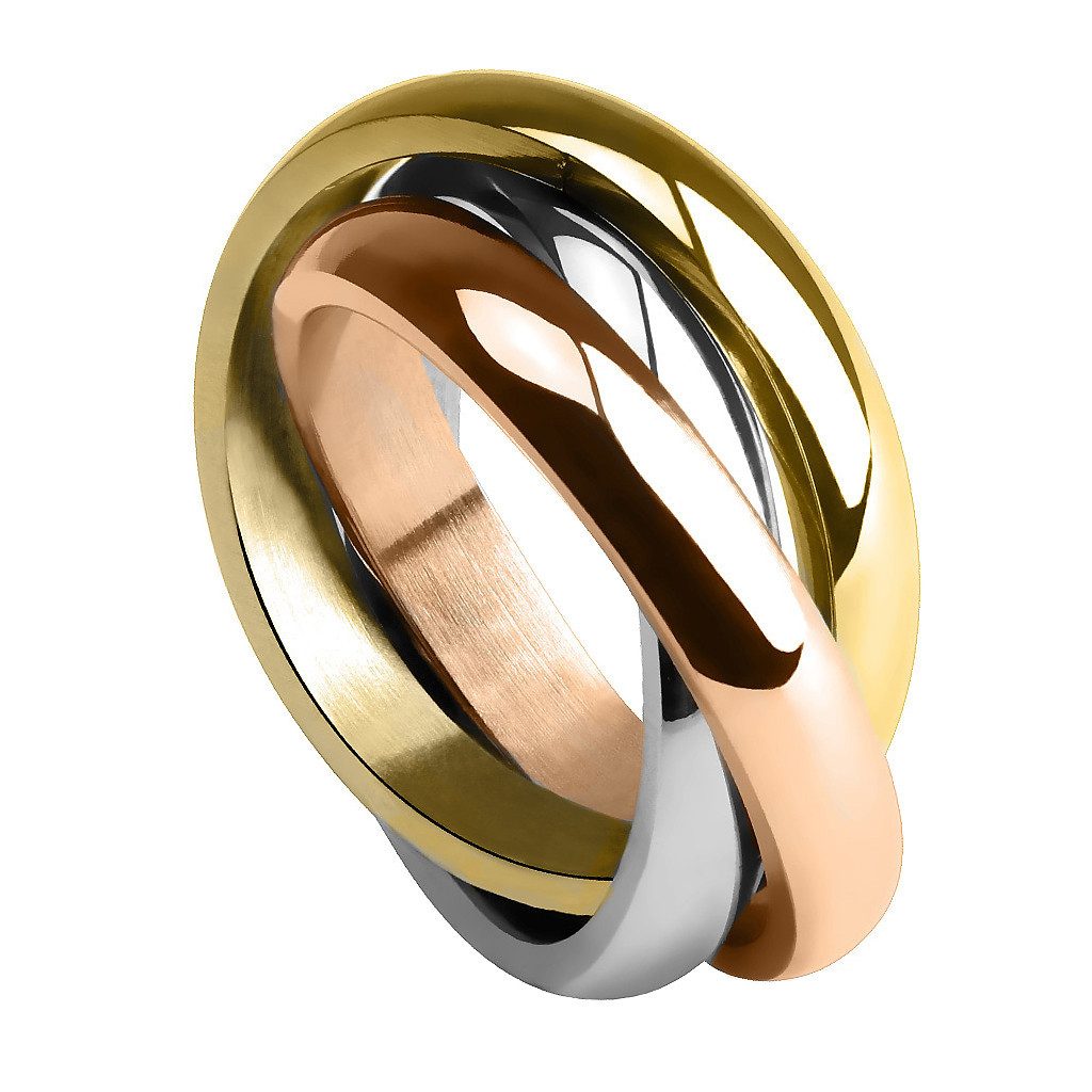 Taffstyle Fingerring Damenring vergoldet Tricolor Dreifach Dreier Ring Größ günstig online kaufen