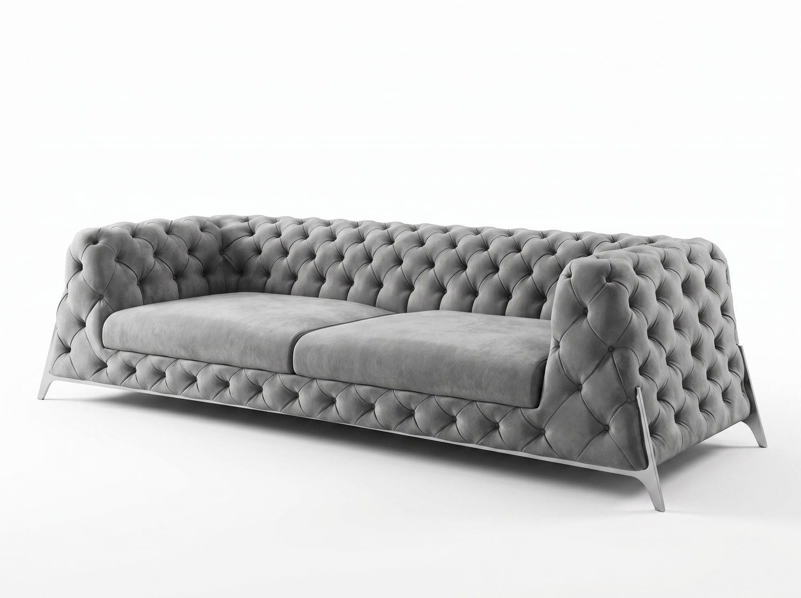 Xlmoebel Chesterfield-Sofa Elegantes graues Chesterfield-Sofa-Set mit gestepptem Design, 3 Teile, Made in Europa