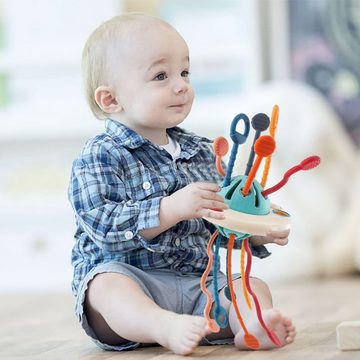 Fivejoy Zerrspielzeug Sensorisches Babyspielzeug 12-18 Monate, (UFO Silikon Zugschnur Zahnspielzeug für Babys Lebensmittelqualität Montessori-Spielzeug für 1 Jahr Feinmotorische Fähigkeiten Aktivitätsspielzeug)