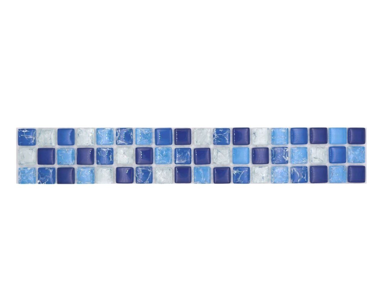 Mosani Fliesen-Bordüre Mosaik Borde Bordüre Glasmosaik bebrochen mix weiss blau