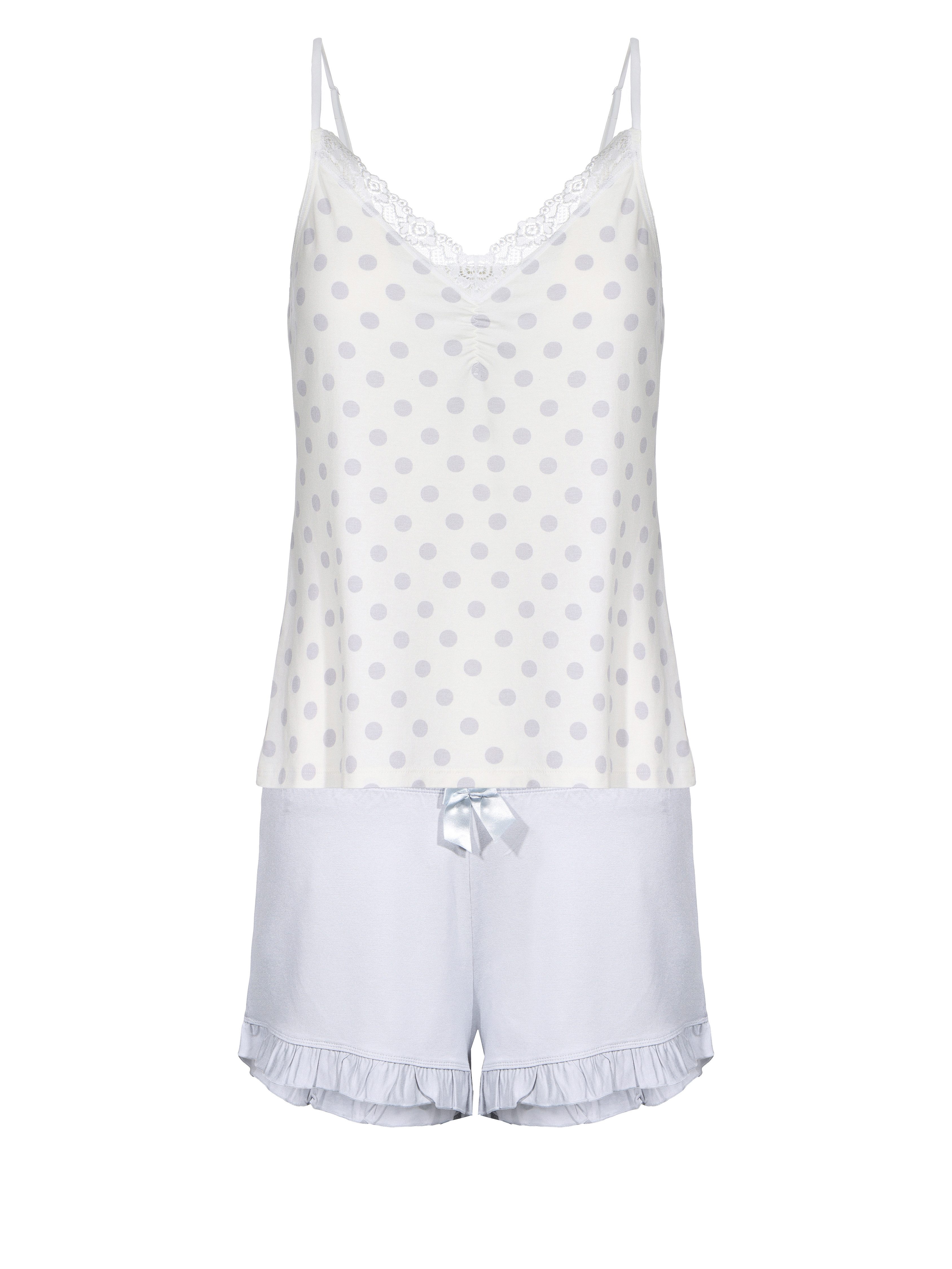 Donna Shorty kurzer Schlafanzug Top mit Punkte-Druck und passende Basic-Sho günstig online kaufen