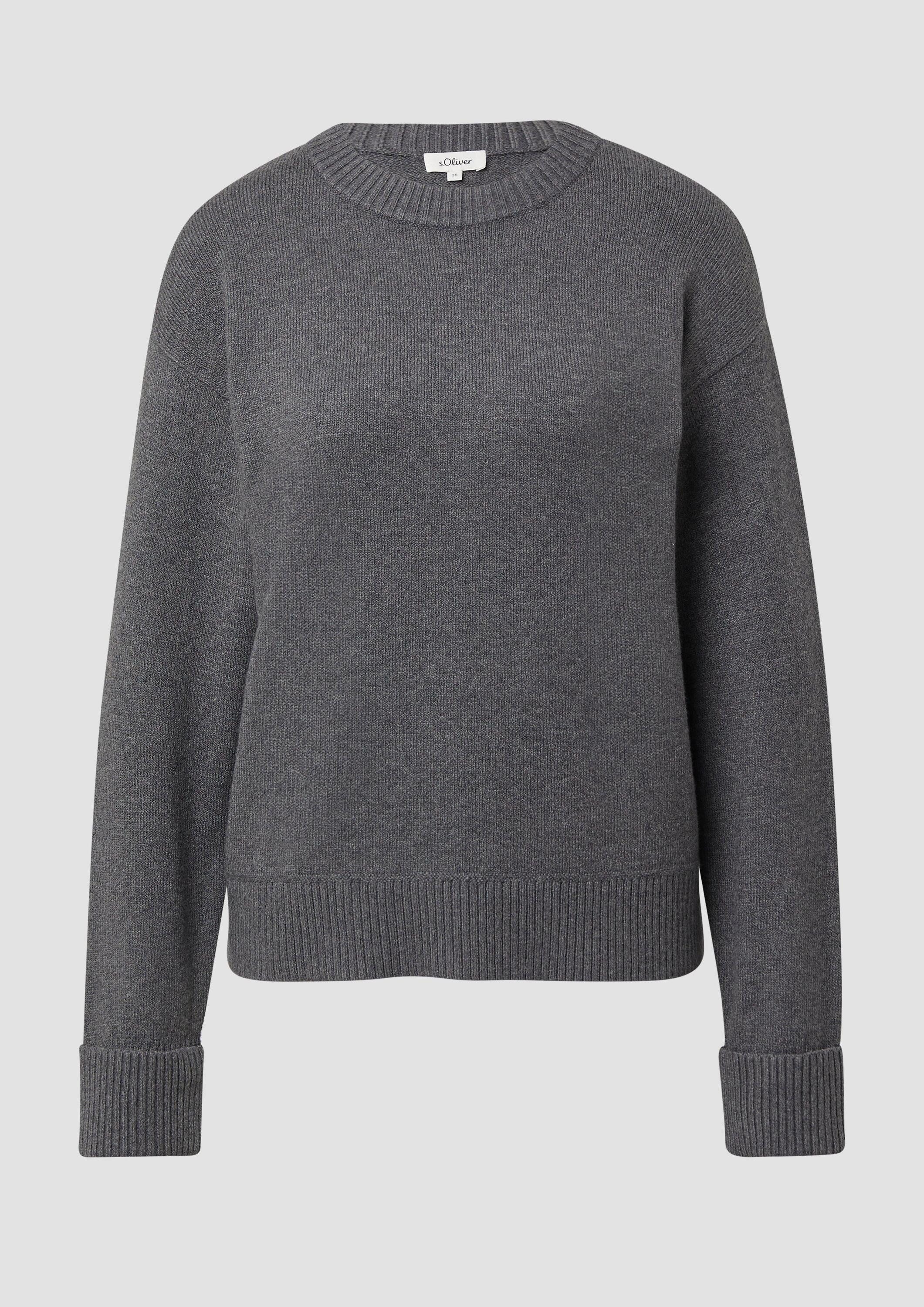 s.Oliver Longpullover Strickpullover Weicher Strickpullover mit Ärmelaufschlag