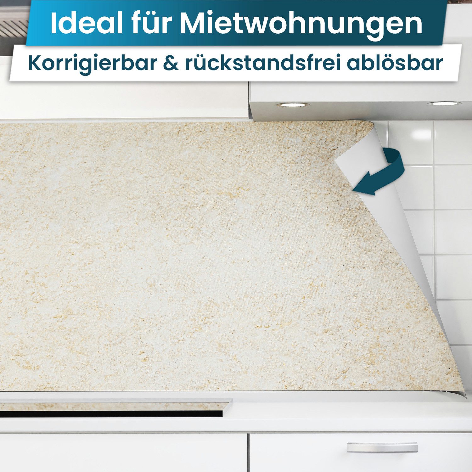 danario Küchenrückwand Folie selbstklebend - Matt - Spritzschutz Küche - versteift & robust