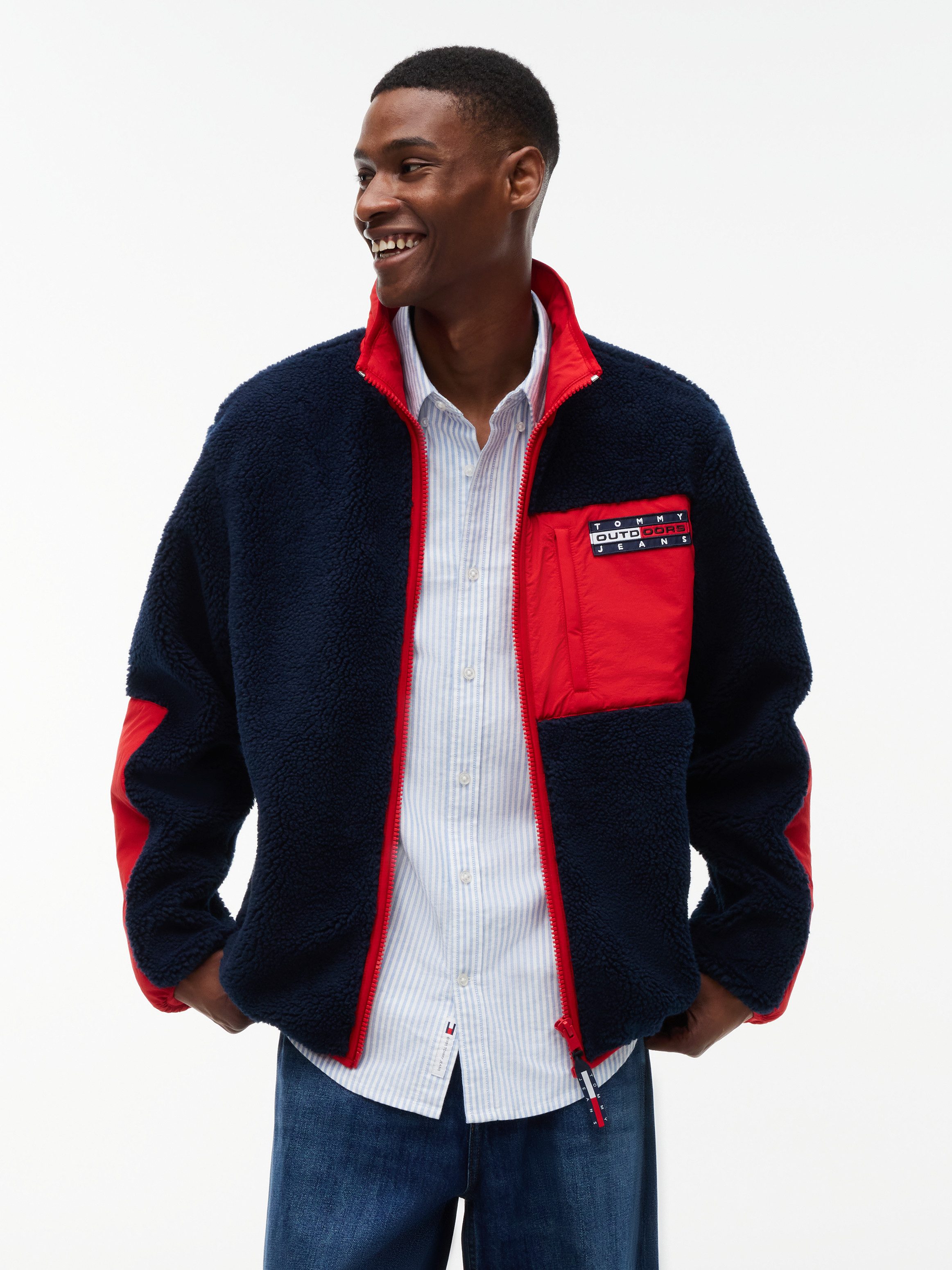 Tommy Jeans Fleecejacke TJM OUTDOORS FLEECE ZIP Teddy-Fleece, mit Color Block
