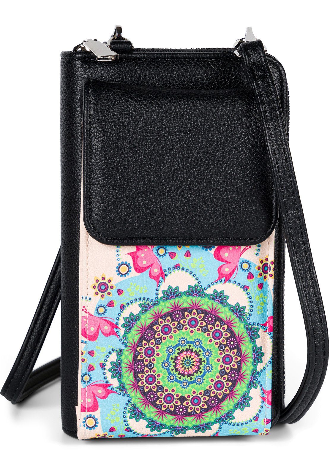 styleBREAKER Mini Bag (1-tlg), Mini Bag Ethno Blumen Blüten - RFID Schutz Rose-Türkis-Grün-Pink