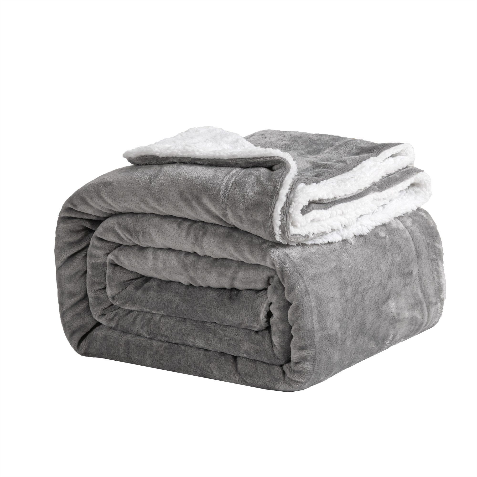 Wohndecke Sherpa-Fleece-Wohndecke, wendbar, kuschelig, warm, Grau, Einzelbe günstig online kaufen