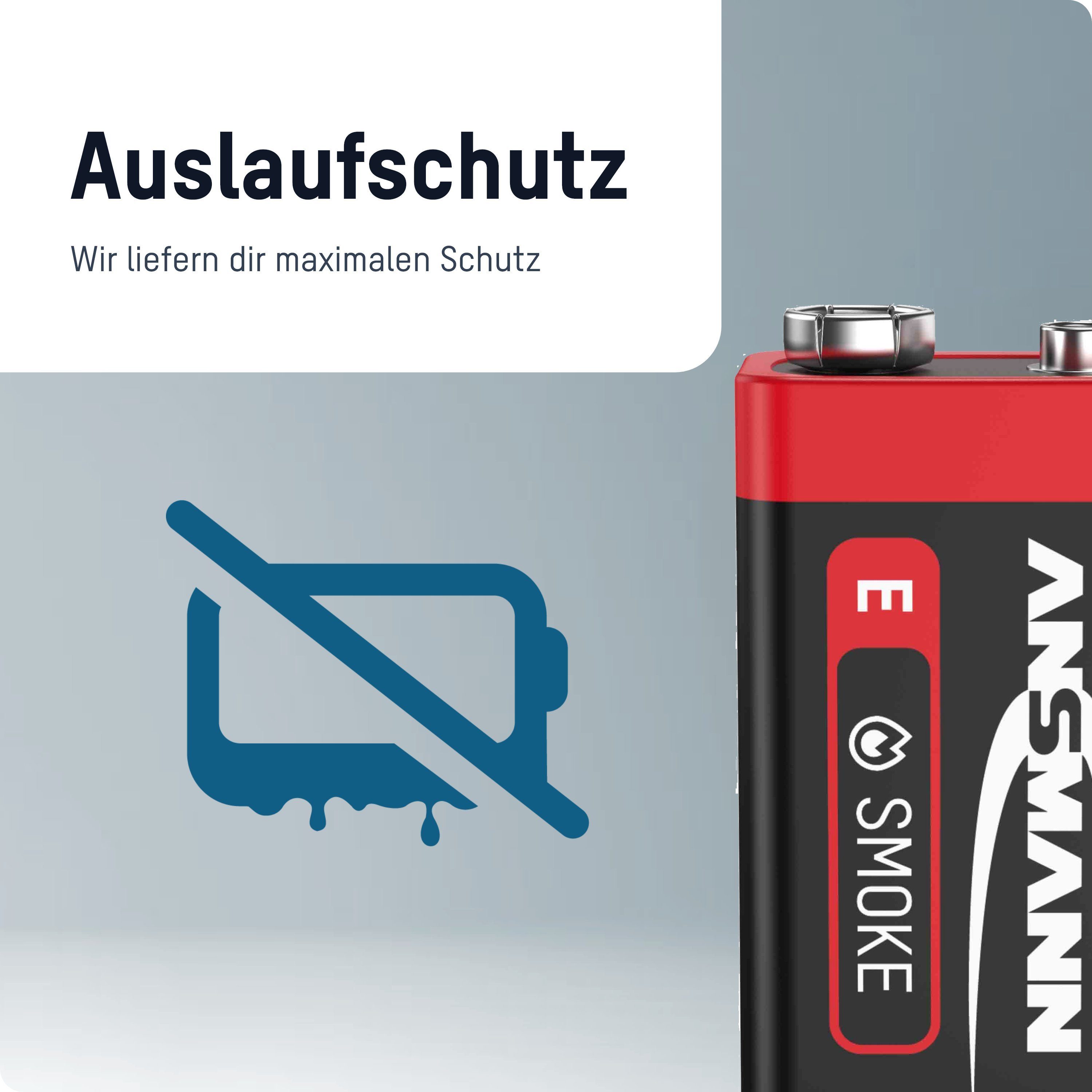 6 Qualität ANSMANN® Rauchmelder Premium 9V longlife - Batterie Batterien Block Alkaline