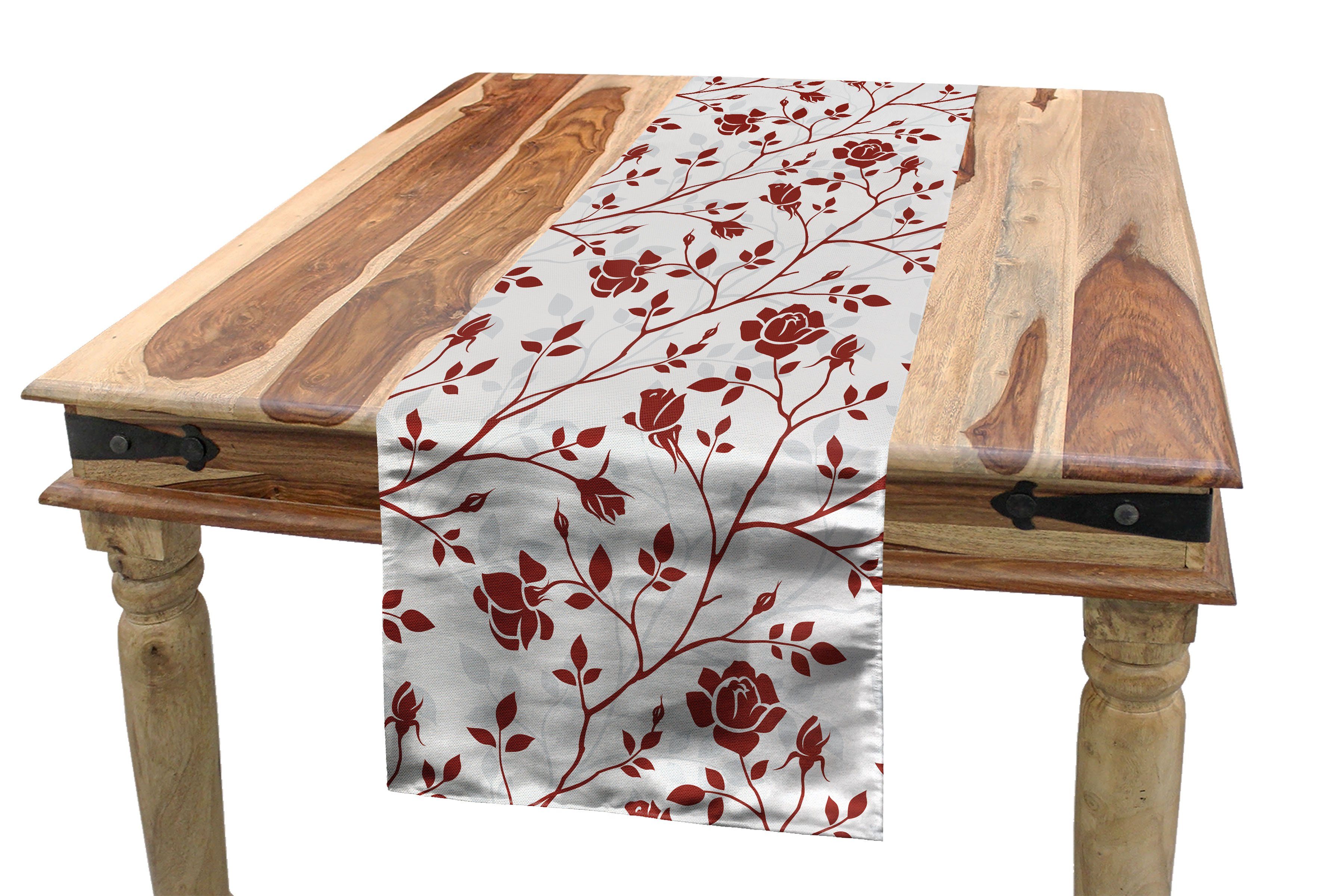 Abakuhaus Tischläufer Esszimmer Küche Rechteckiger Dekorativer Tischläufer, Blumen Monochrome Rose Leaves