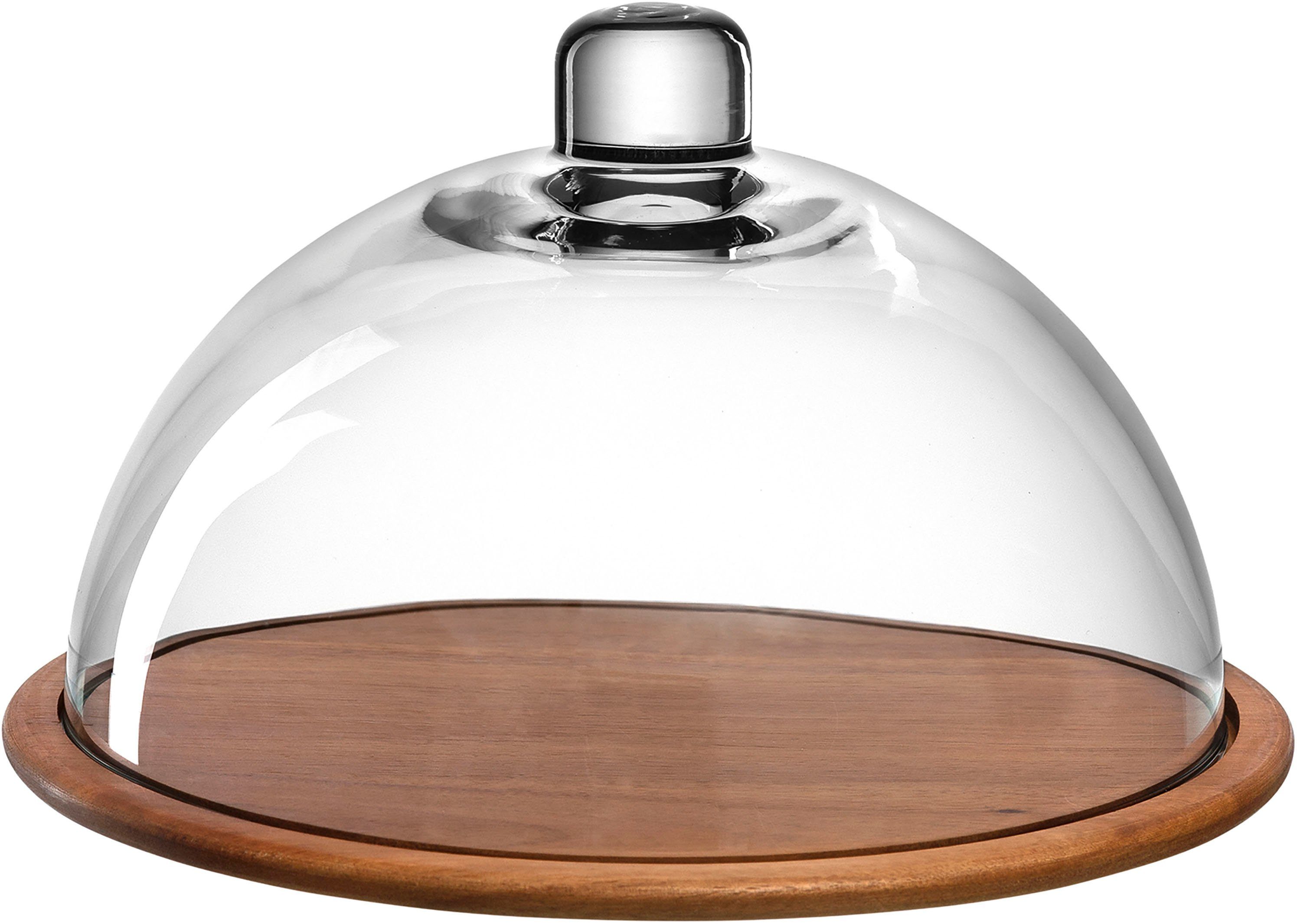 LEONARDO Servierplatte CUCINA, Glas, Massivholz, (Set), Holzkäseplatte/Glasglocke, handgefertigtes Unikat
