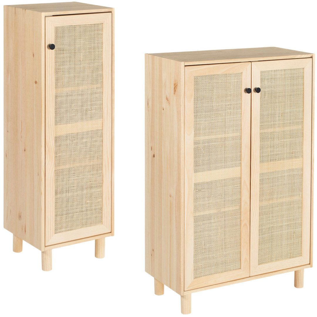 Astigarraga Kit Line Kommode Vollholzregal mit Rattan "SENSE", Kommode 1 oder 2 Türen, Highboard, inklusive Regalbeine