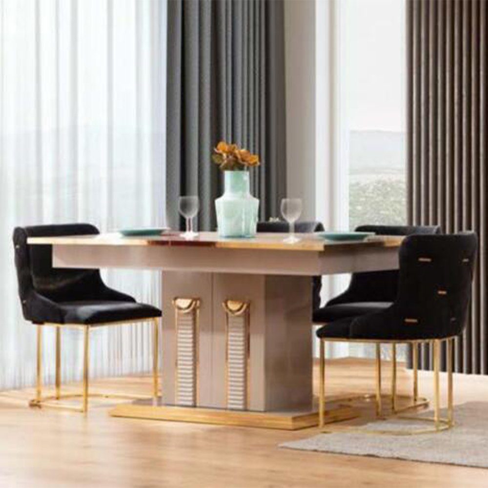 JVmoebel Esstisch Moderne Esszimmer Garnitur Edelstahl Tisch + 6x Stühle Luxus Set 7tlg, Made In Europe