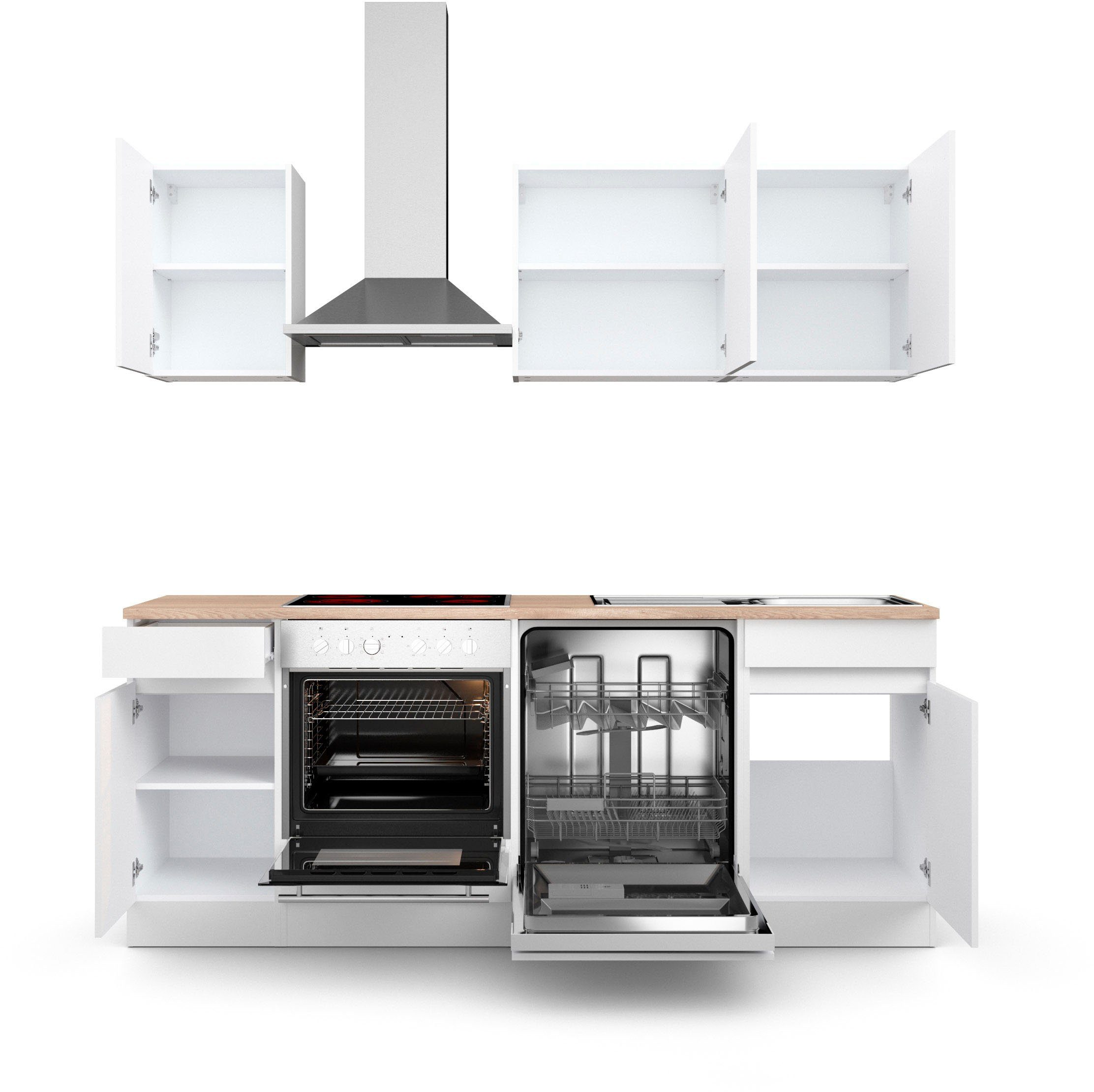 OPTIFIT Küche Safeli, Breite 210 cm, wahlweise mit oder ohne Hanseatic-E- Geräte, Oberschränke mit Push-to-open Funktion