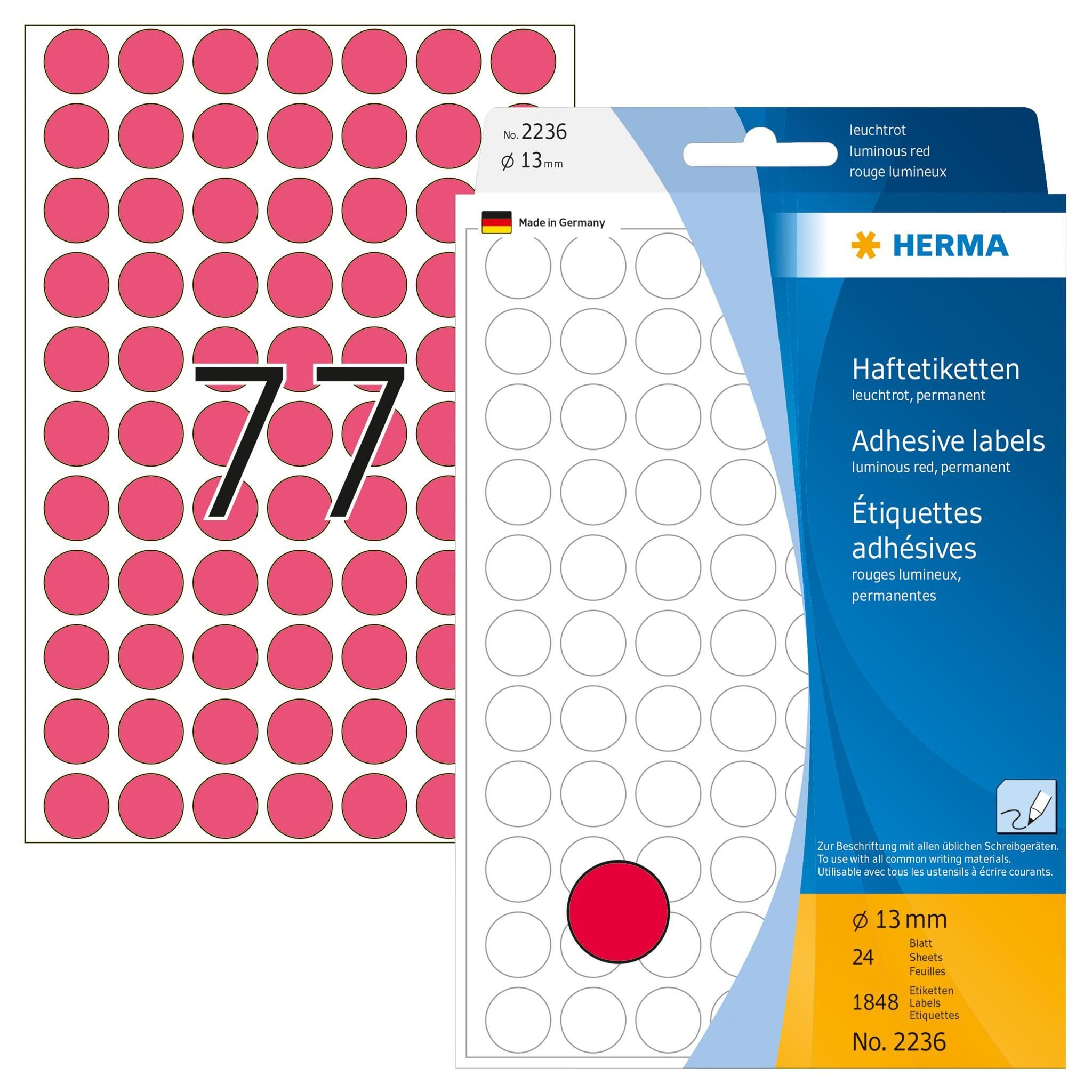 Moderationskoffer Herma Farbpunkte permanent haftend Ø 13 mm leuchtrot 1848 Etik.