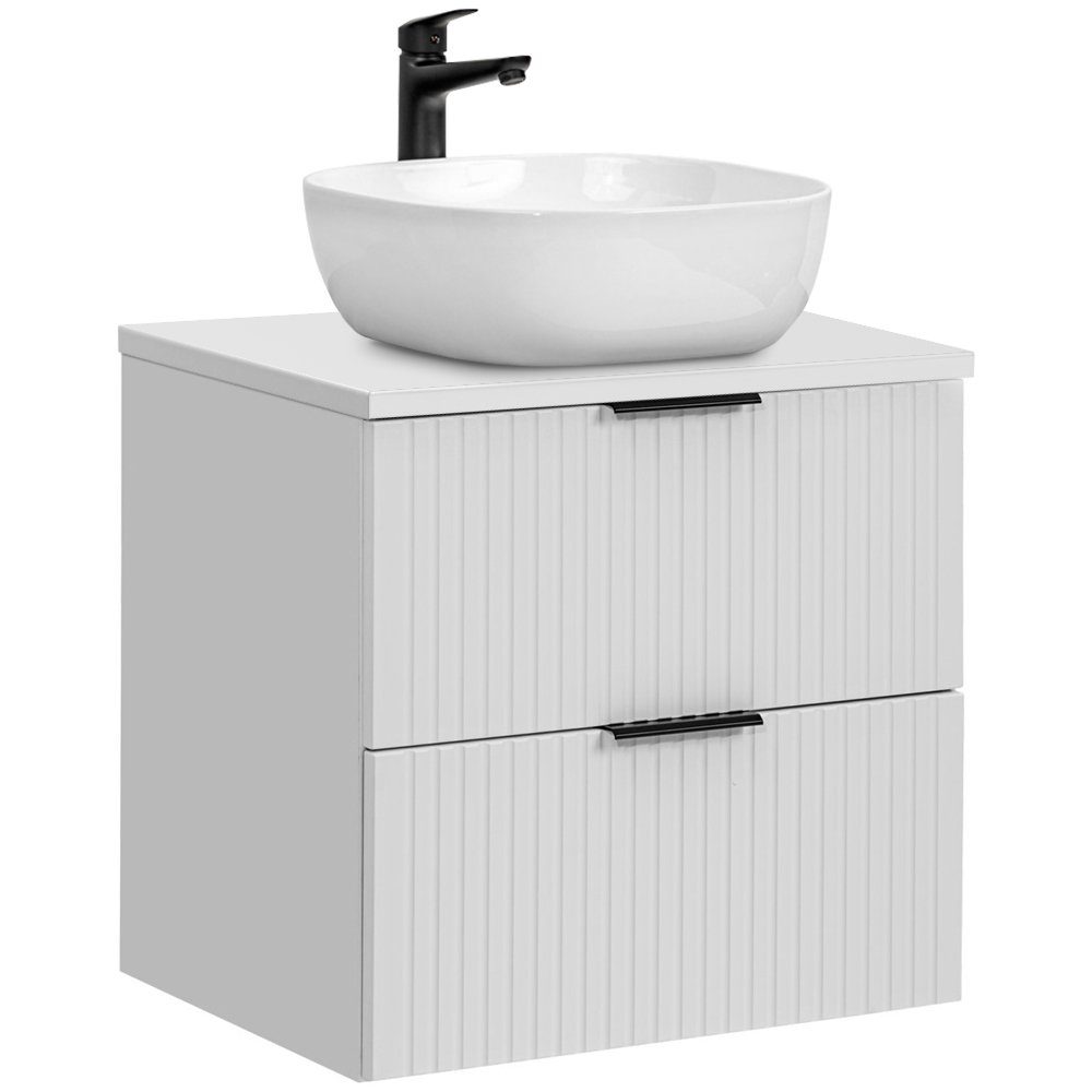 Lomadox Waschtisch ADELAIDE-56-WHITE, Waschtischunterschrank 60 cm matt  weiß gerillt, Keramik Waschbecken