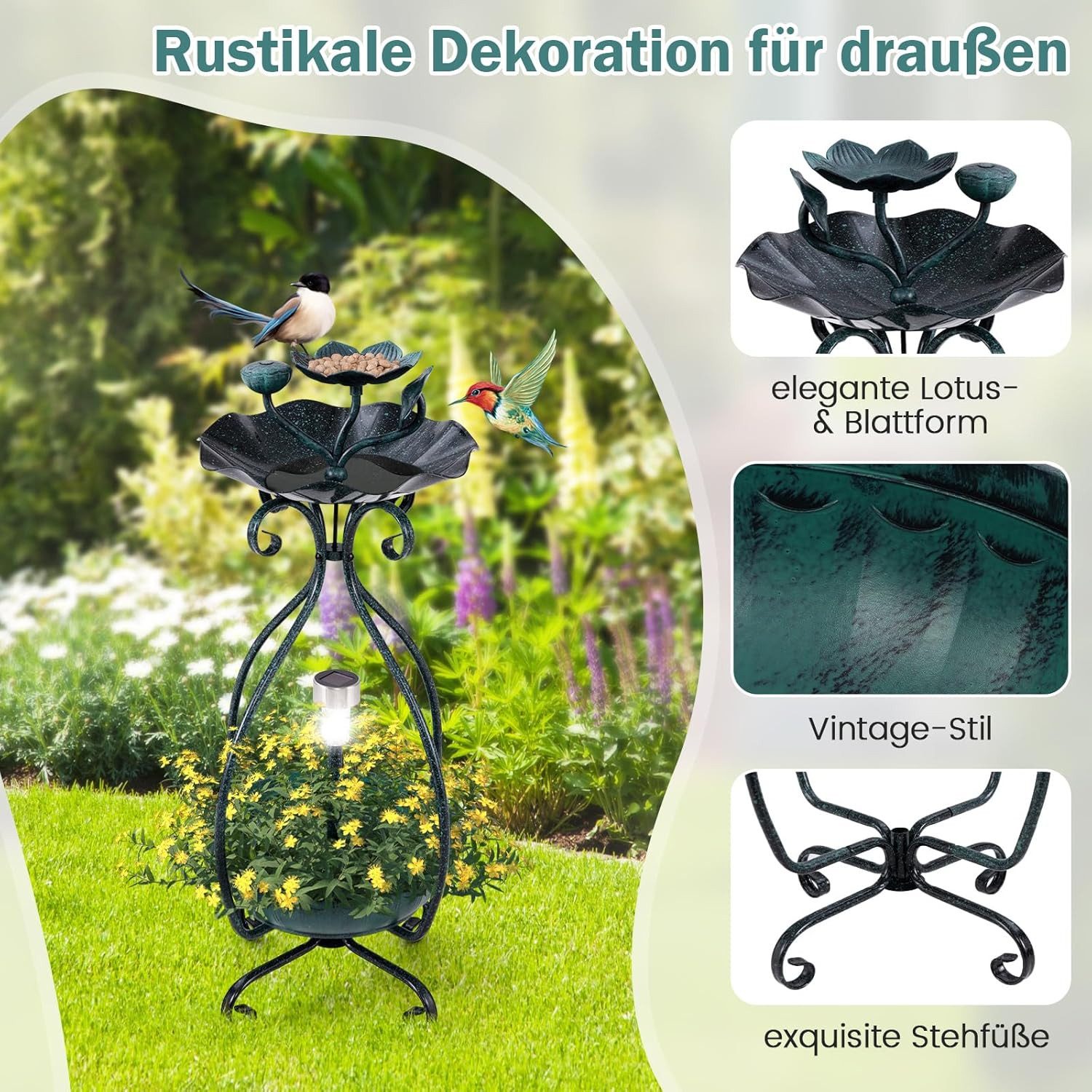 KOMFOTTEU Vogeltränke, Vogelbad mit Solar Licht günstig online kaufen
